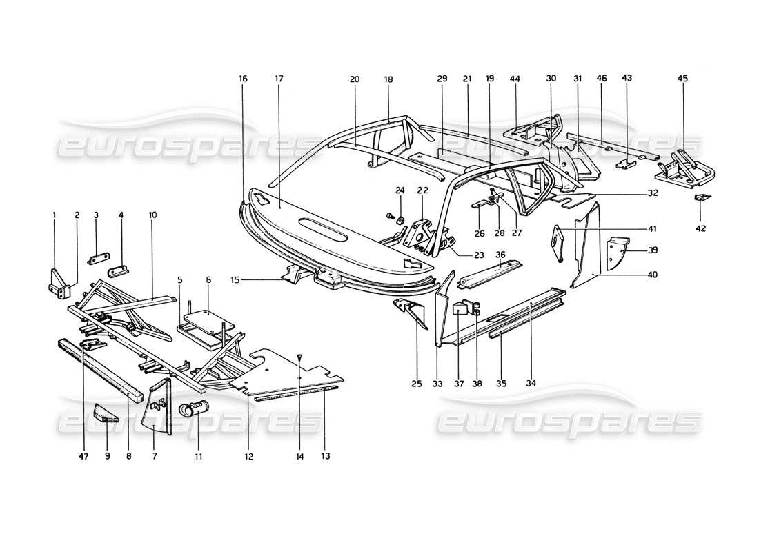 ferrari 365 gt4 berlinetta boxer coque de carrosserie - diagramme des pièces des éléments intérieurs