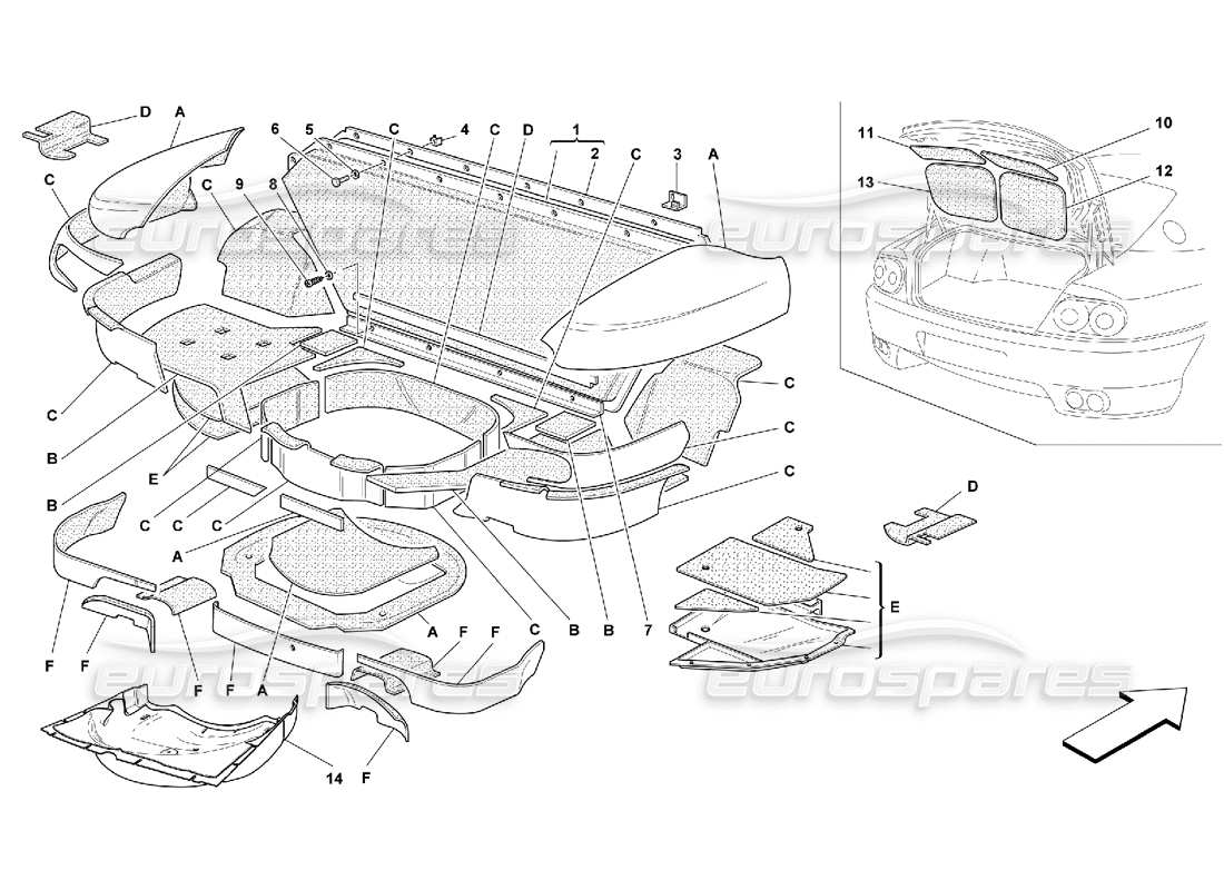 ferrari 456 gt/gta isolations du capot de coffre – pas pour 456 diagramme de pièces gta