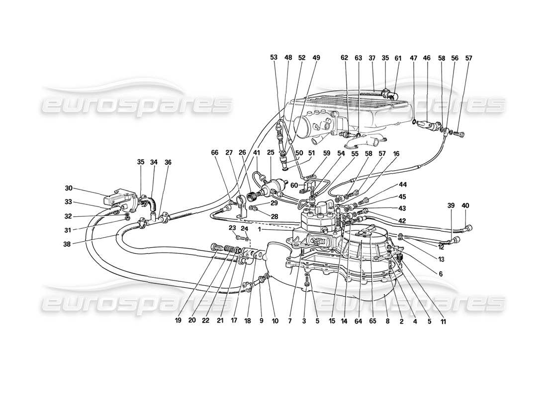ferrari mondial 3.2 qv (1987) conduites de distributeurs de carburant (pour la version ch87) schéma des pièces