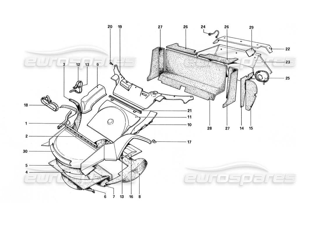 ferrari 512 bbi diagramme des pièces du matériau isolant et des cloisons