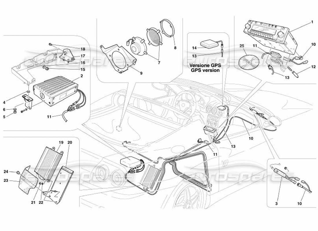 ferrari 575 superamerica équipement stéréo - gps schéma des pièces