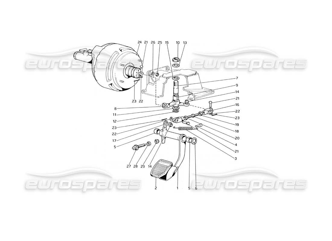 ferrari 365 gt4 berlinetta boxer schéma des pièces du système hydraulique de freinage (variantes pour versions rhd)