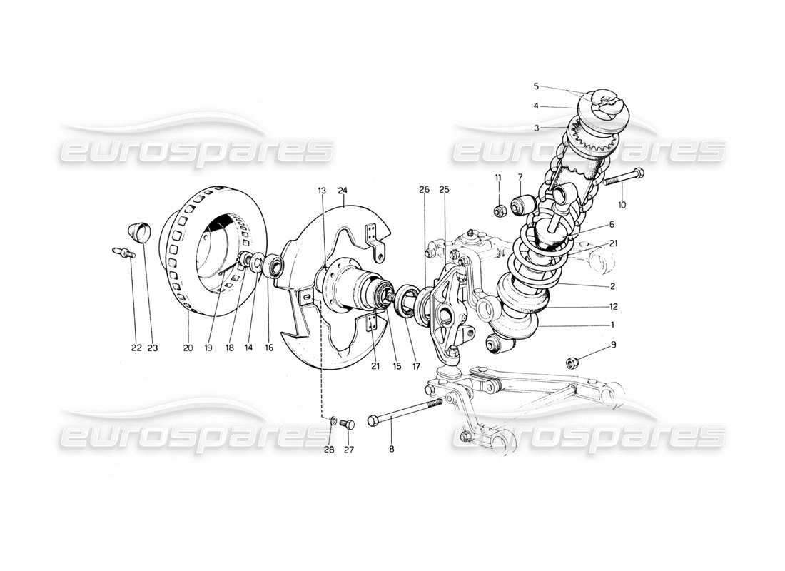 ferrari 400 gt (mechanical) suspension avant - schéma des pièces de l'amortisseur