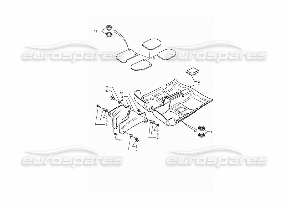 maserati qtp. 3.2 v8 (1999) tapis d'habitacle schéma des pièces