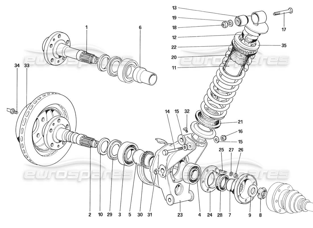 ferrari 328 (1988) suspension arrière - amortisseur et disque de frein (à partir de la voiture n° 76626) schéma des pièces