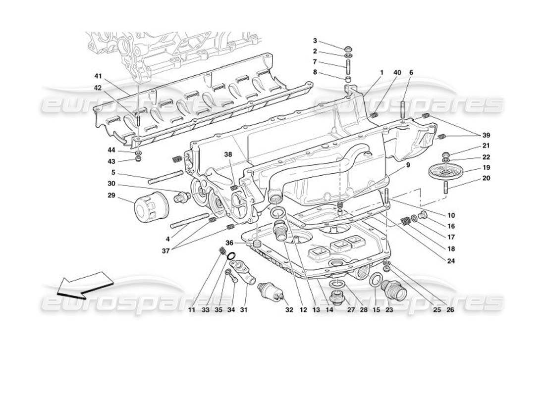 ferrari 575 superamerica lubrification - schéma des pièces des carters d'huile et des filtres