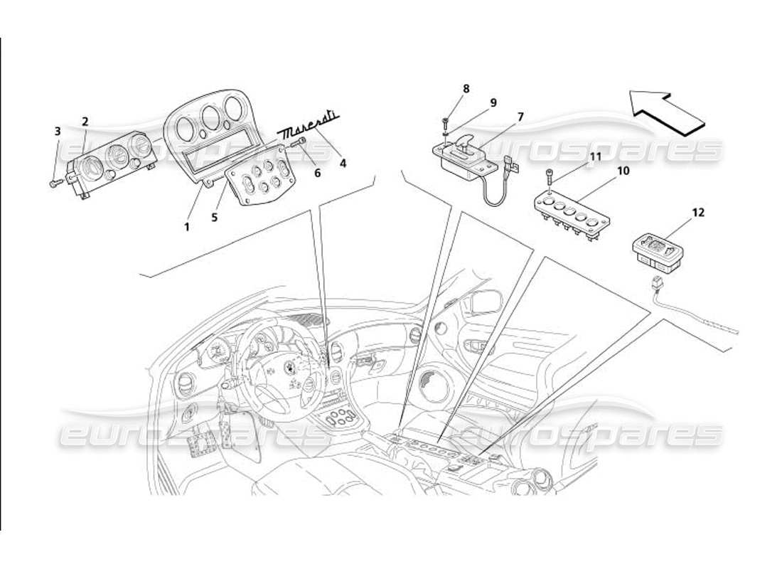 maserati 4200 gransport (2005) diagramme des pièces des instruments du tunnel