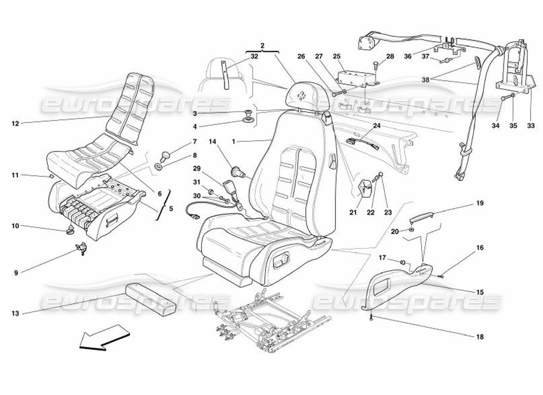 ferrari 575 superamerica siège électrique - schéma des pièces des ceintures de sécurité