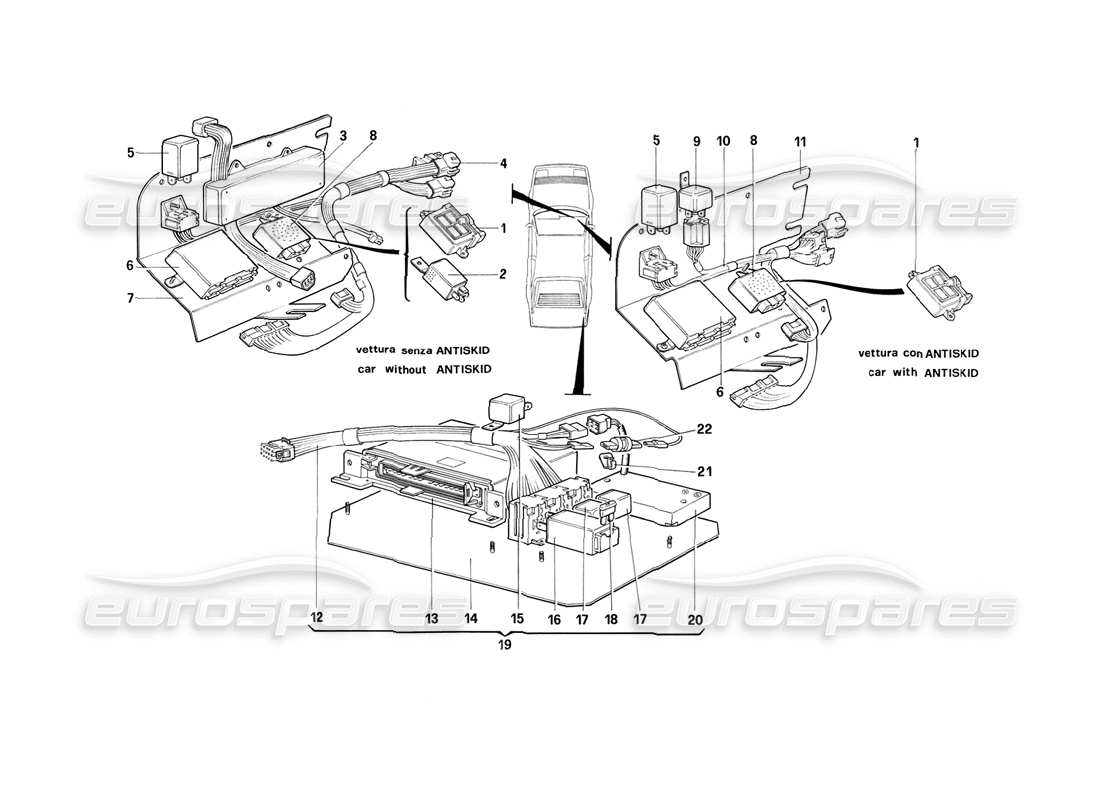 ferrari mondial 3.2 qv (1987) cartes électriques secondaires - ch88 schéma des pièces exclues