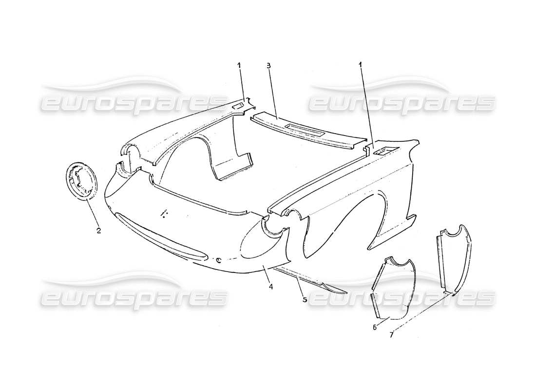 ferrari 365 gt 2+2 (coachwork) schéma des pièces pour le travail de la carrosserie avant
