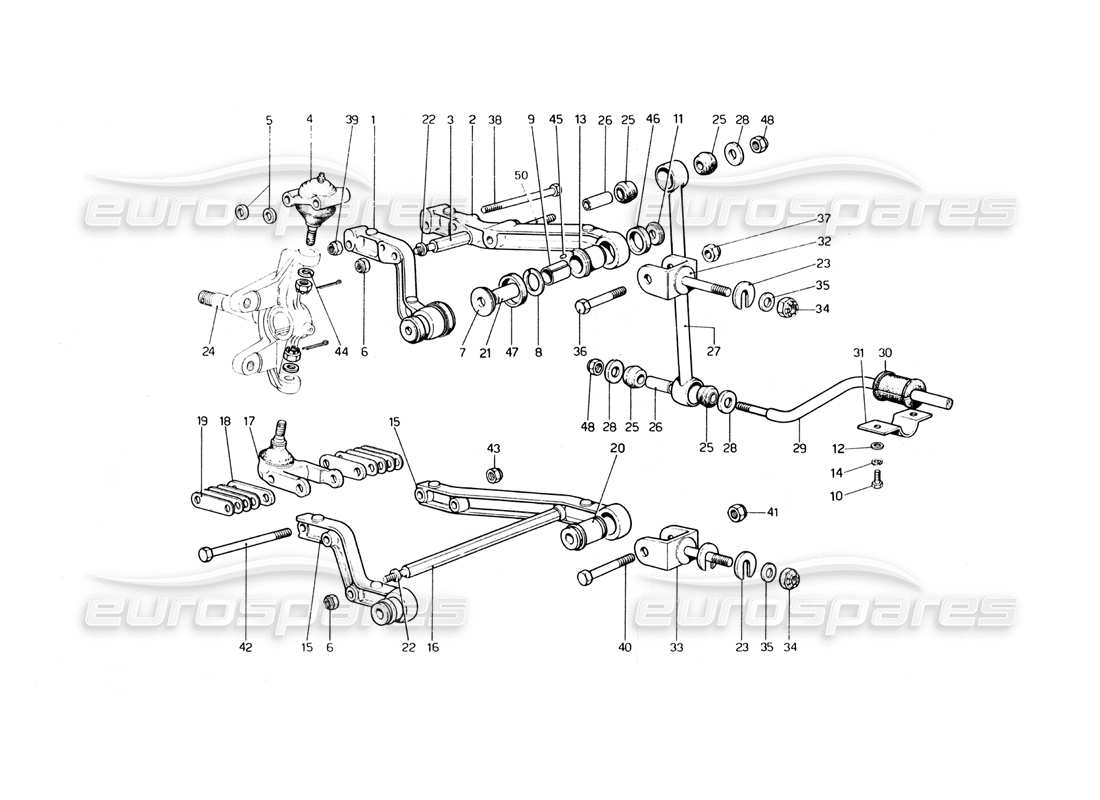 ferrari 400 gt (mechanical) suspension avant - schéma des pièces des triangles