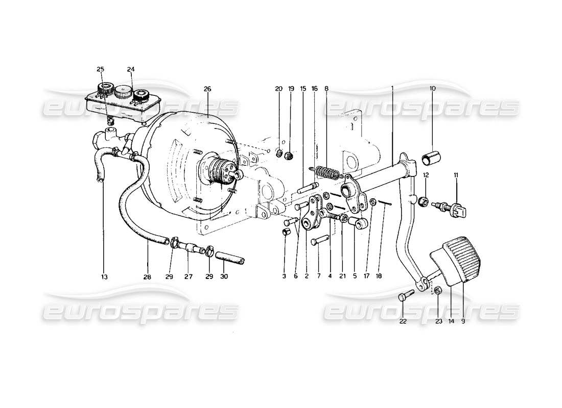 ferrari 400 gt (mechanical) schéma des pièces de l'entraînement hydraulique des freins (400 gt)