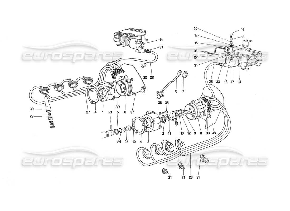 ferrari 288 gto schéma des pièces d'allumage du moteur