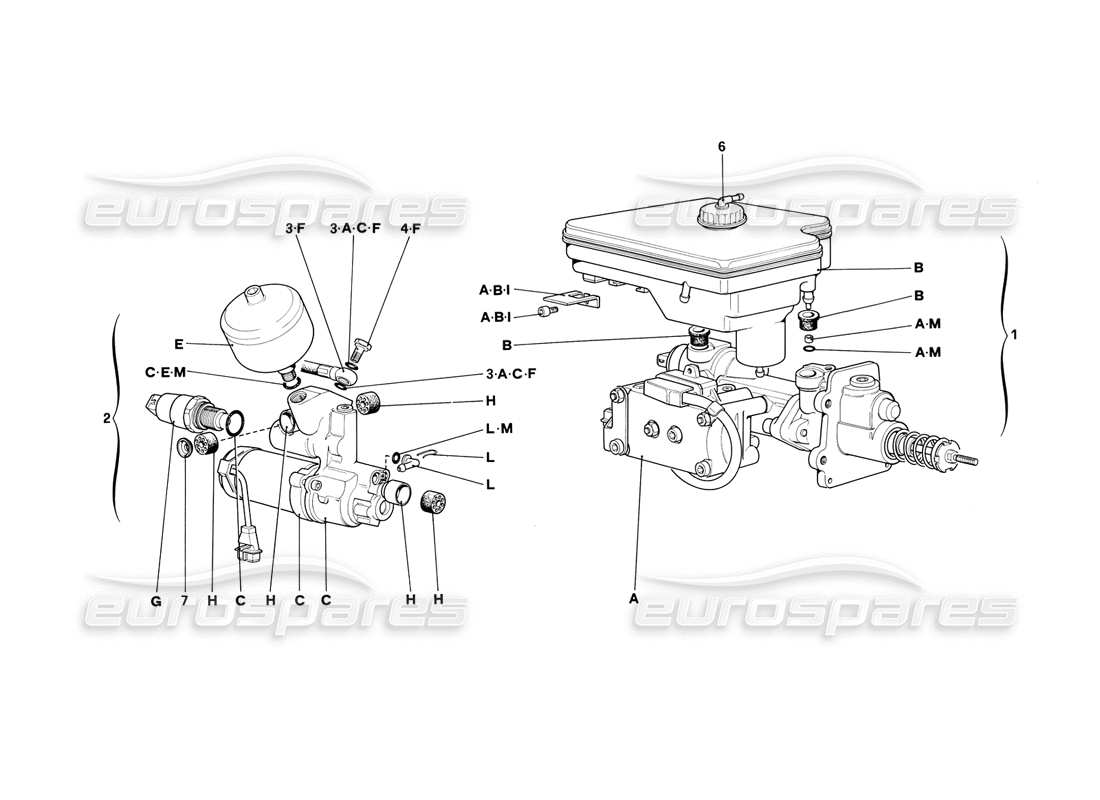 ferrari mondial 3.2 qv (1987) système hydraulique pour antidérapant schéma des pièces