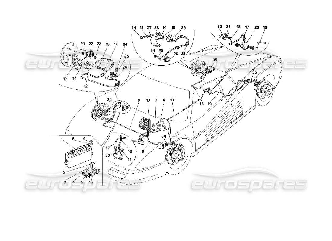 ferrari 512 tr système de freinage -valable pour les voitures avec abs- schéma des pièces