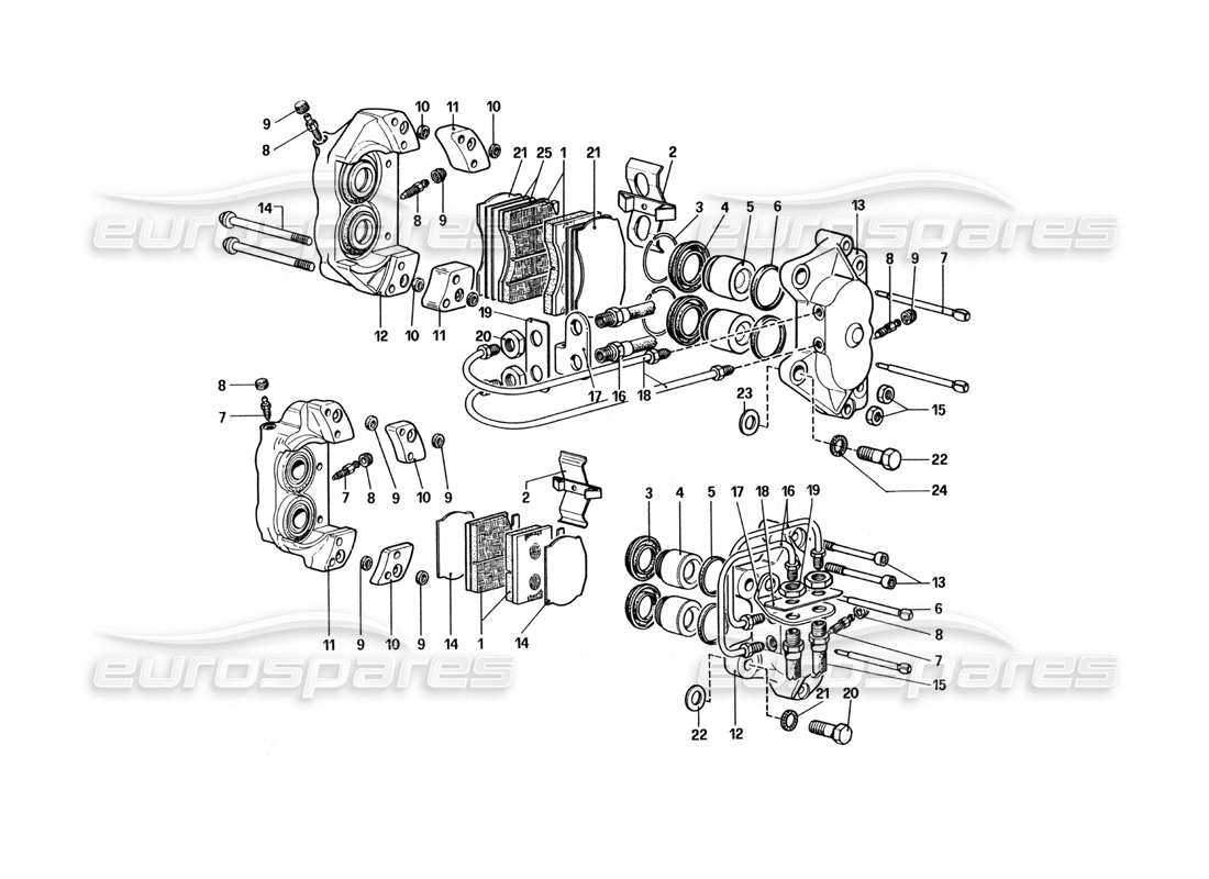 ferrari 400 gt (mechanical) schéma des pièces des étriers pour freins avant et arrière