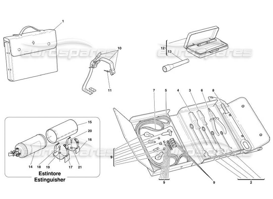 ferrari 575 superamerica schéma des pièces de l'équipement et des fixations des outils