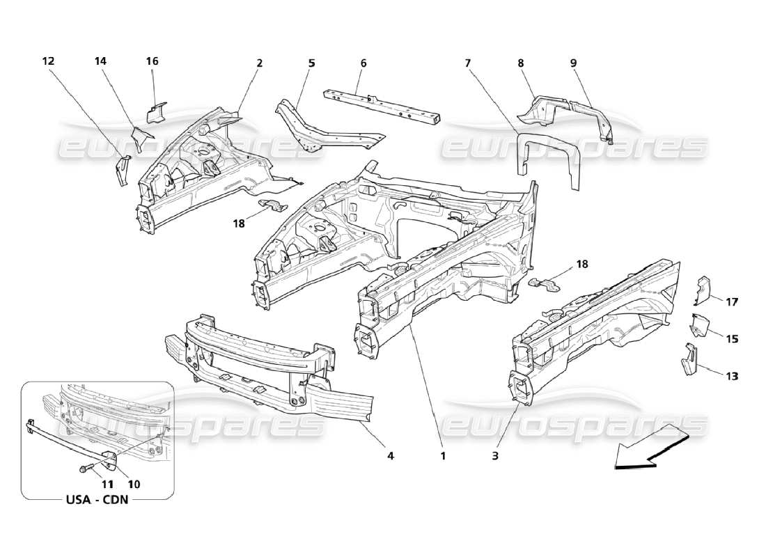 maserati qtp. (2006) 4.2 diagramme des pièces des pièces structurelles avant