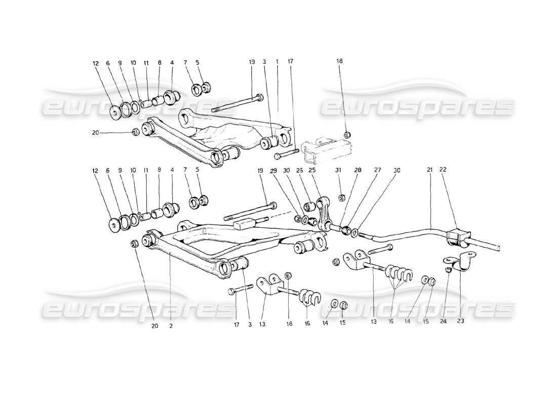 ferrari 208 gt4 dino (1975) suspension arrière - diagramme des pièces des triangles