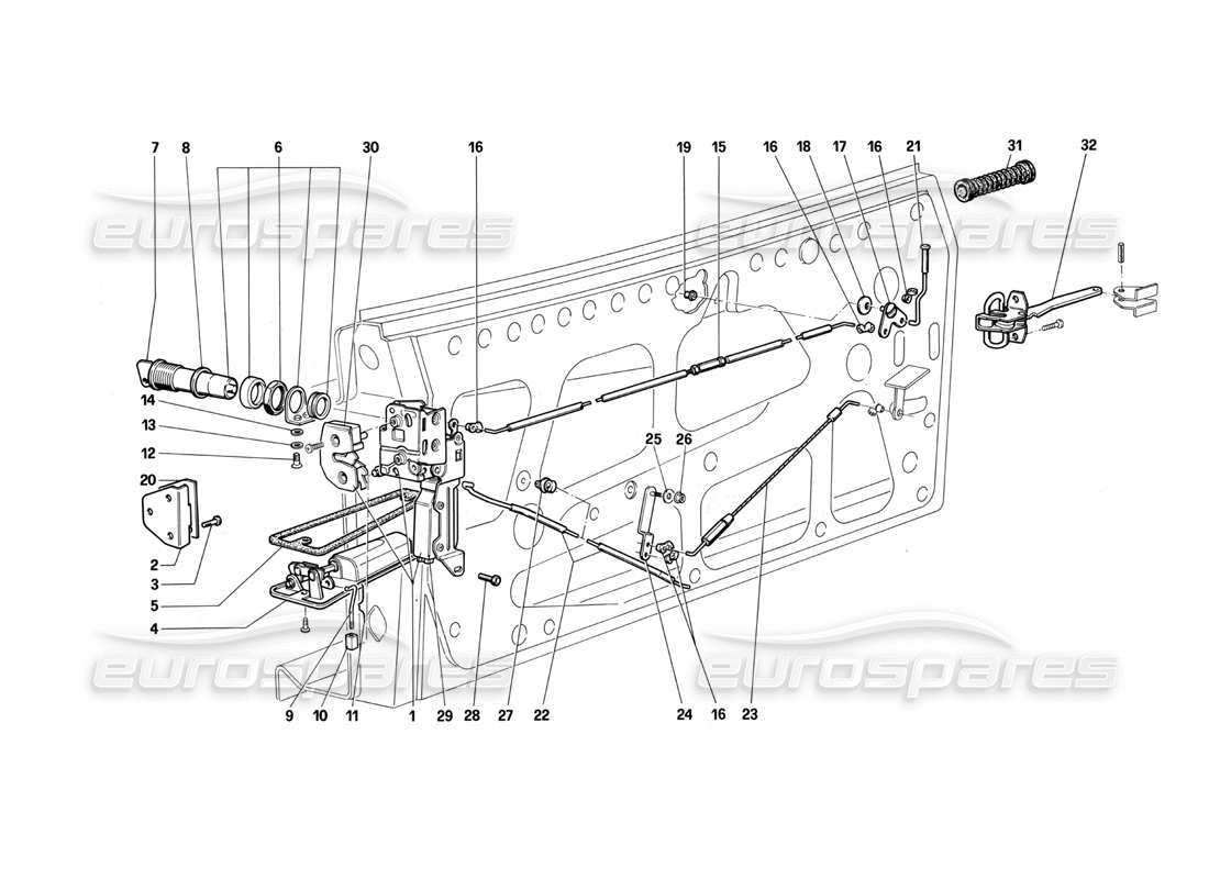 ferrari testarossa (1987) porte - dispositif de verrouillage schéma des pièces