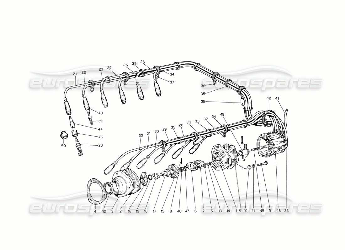 ferrari 365 gt4 berlinetta boxer schéma des pièces d'allumage du moteur
