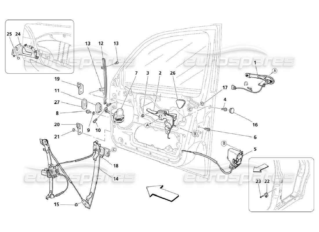 maserati qtp. (2006) 4.2 portes d'entrée : diagramme de pièces des dispositifs de mouvement