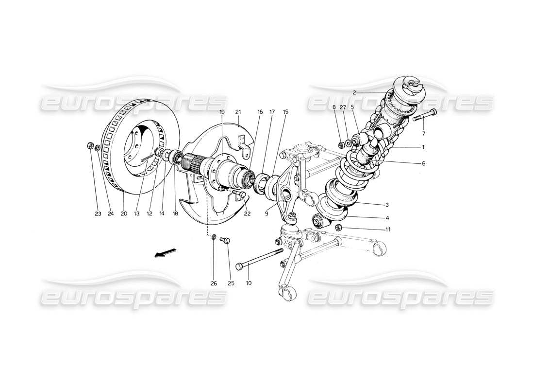 ferrari 365 gt4 berlinetta boxer suspension avant - amortisseur schéma des pièces