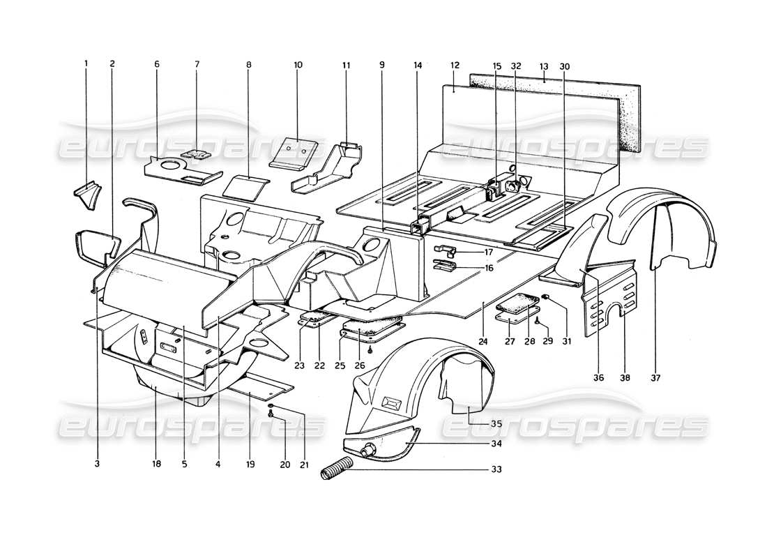 ferrari 365 gt4 berlinetta boxer coque de carrosserie - diagramme des pièces des éléments intérieurs