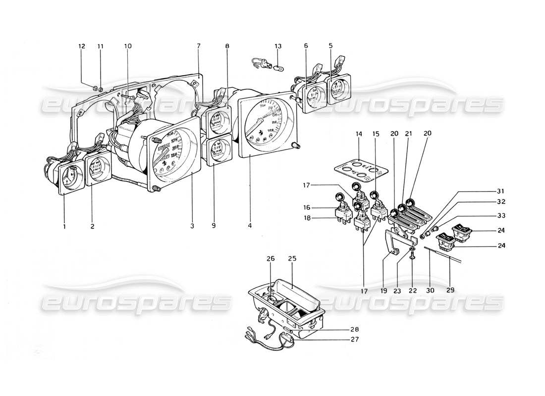 ferrari 365 gt4 berlinetta boxer schéma des pièces des instruments et accessoires