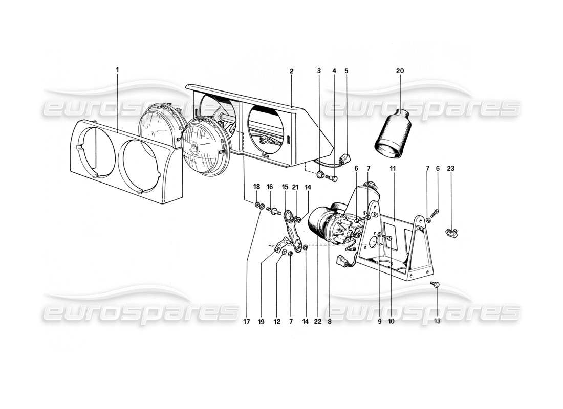 ferrari 512 bbi schéma des pièces du dispositif de levage des phares