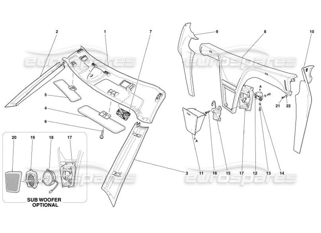 ferrari 575 superamerica schéma des pièces du revêtement des panneaux de toit et des accessoires