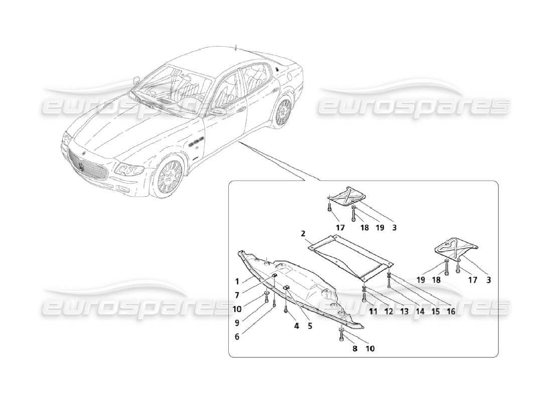 maserati qtp. (2006) 4.2 schéma des pièces des boucliers de plancher plat et de soubassement