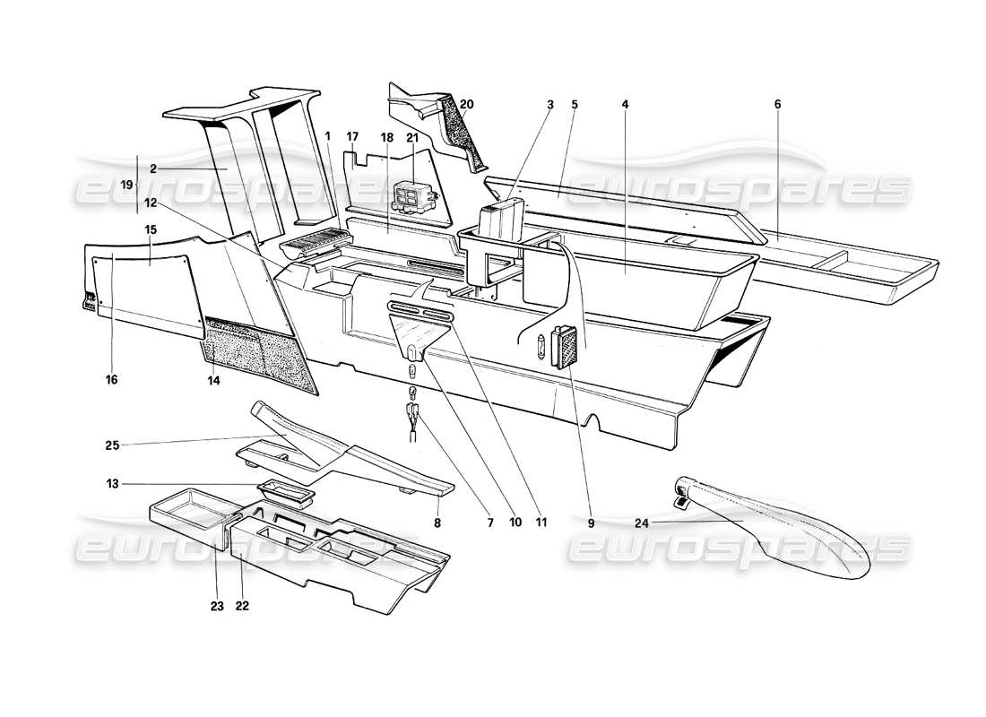 ferrari testarossa (1990) diagramme des pièces du tunnel central (pas pour la version américaine)