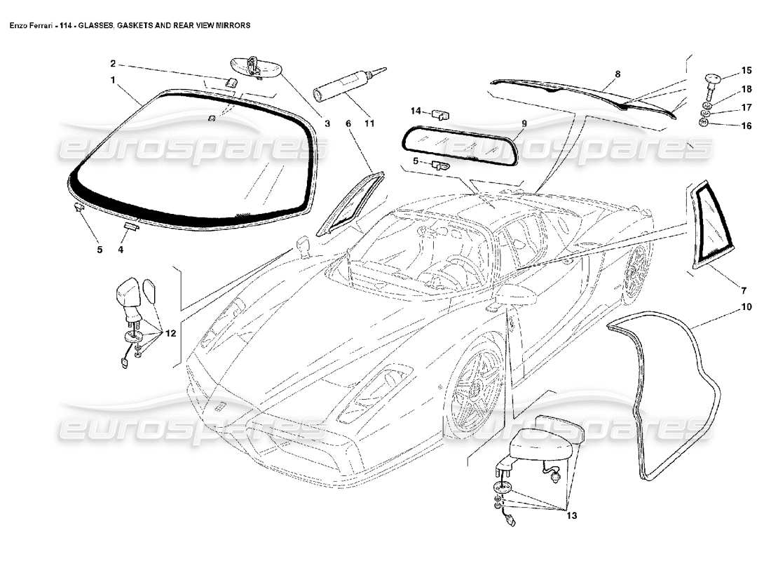 ferrari enzo lunettes, joints et rétroviseurs schéma des pièces