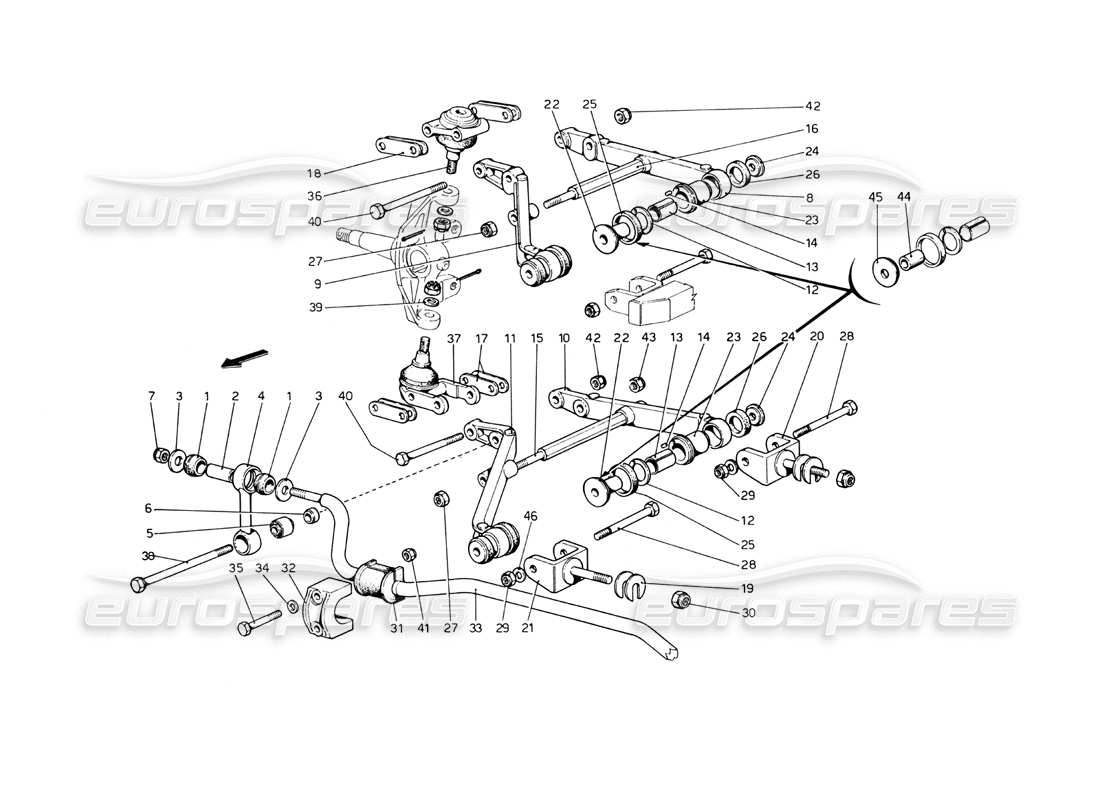 ferrari 365 gt4 berlinetta boxer suspension avant - schéma des pièces des triangles