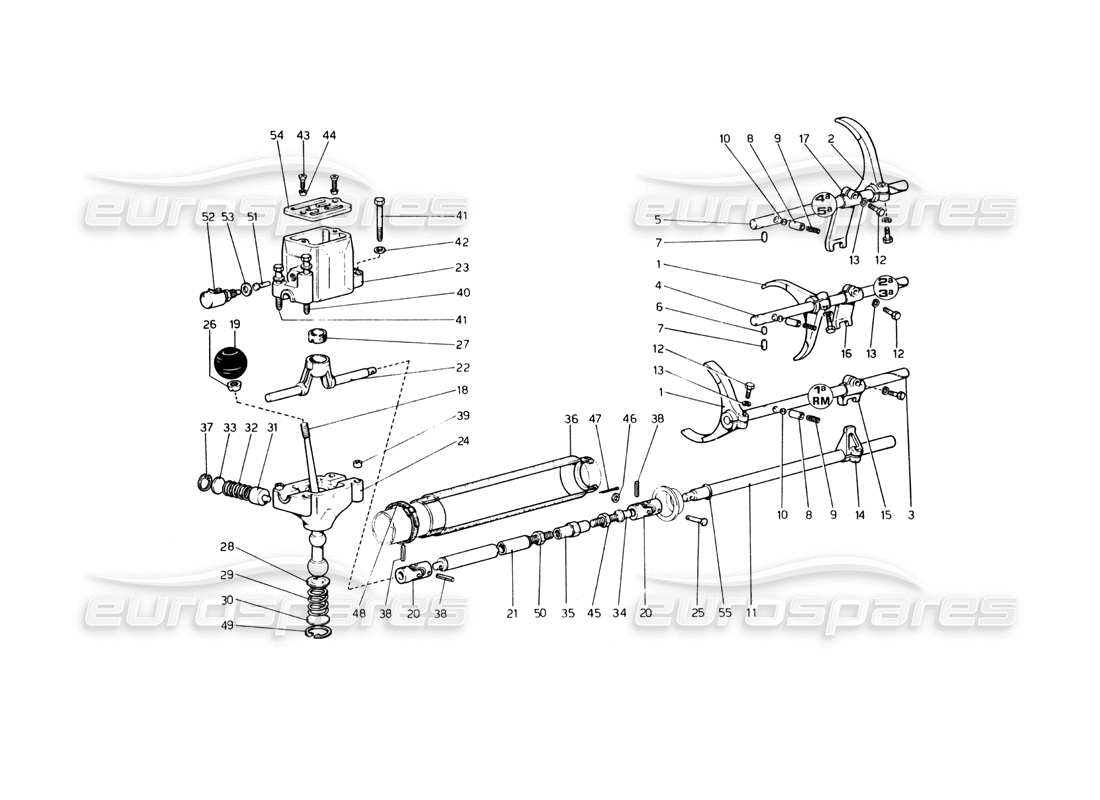 ferrari 365 gt4 berlinetta boxer commandes de boîte de vitesses (jusqu'au numéro de voiture 17535) schéma des pièces