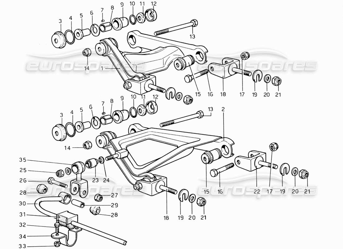 ferrari 206 gt dino (1969) suspension arrière - diagramme des pièces des leviers