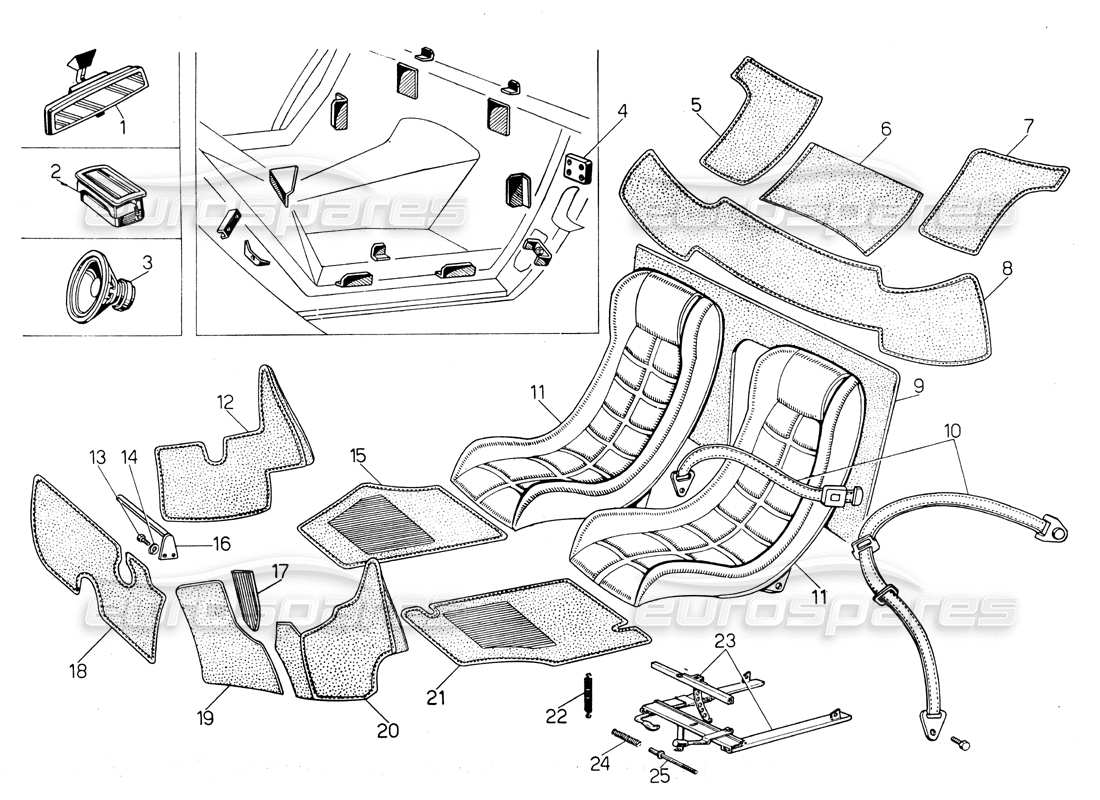 lamborghini countach lp400 sièges, accessoires et garnitures schéma des pièces