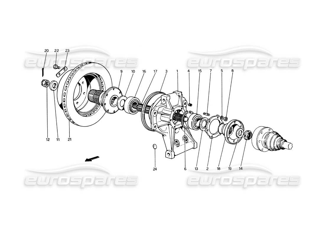 ferrari 365 gt4 berlinetta boxer suspension arrière - schéma des pièces des disques de frein