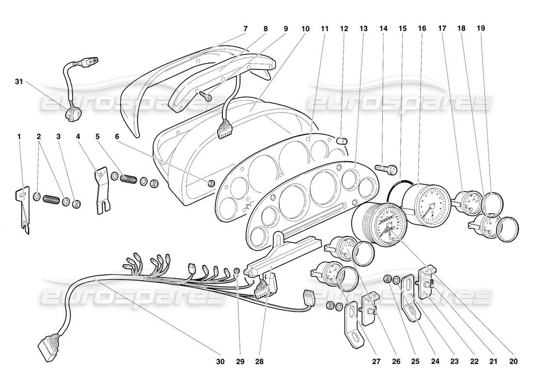 lamborghini diablo vt (1994) diagramme des pièces des instruments du tableau de bord