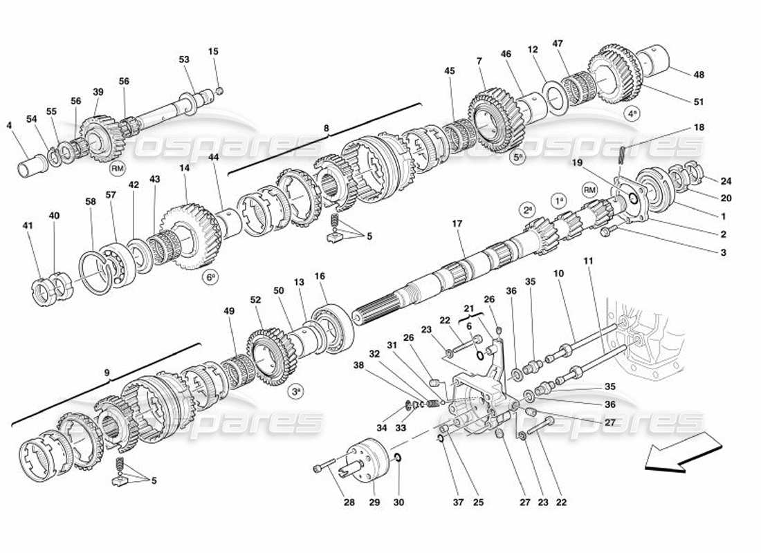 ferrari 575 superamerica schéma des pièces des engrenages de l'arbre principal et de la pompe à huile d'embrayage