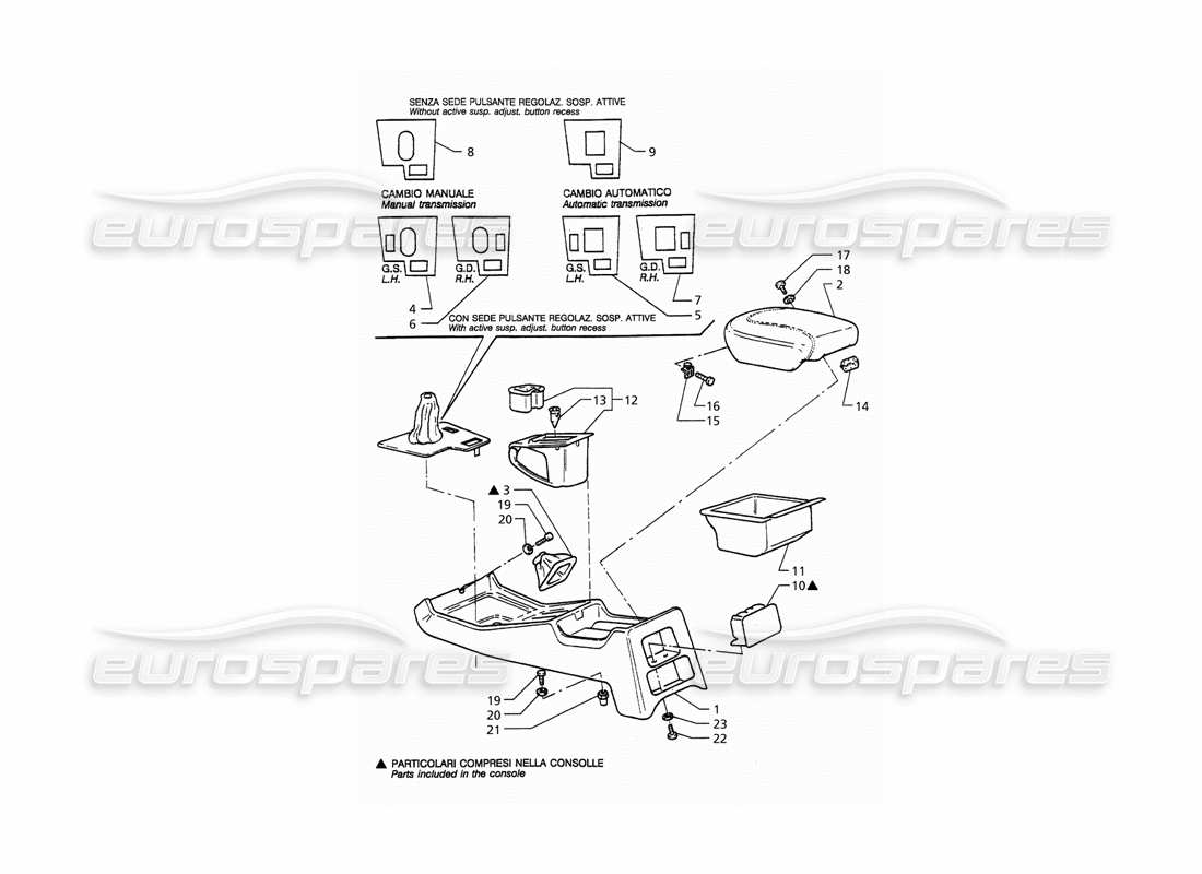 maserati qtp. 3.2 v8 (1999) diagramme des pièces de la console