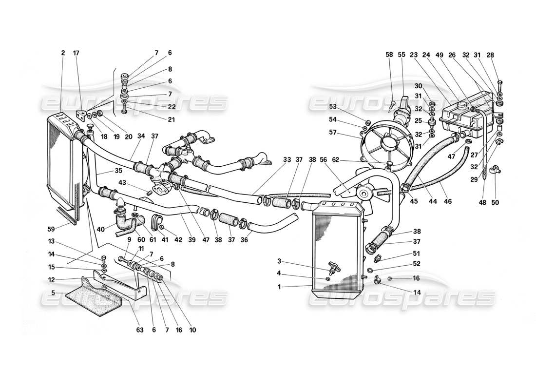 ferrari testarossa (1987) système de refroidissement schéma des pièces