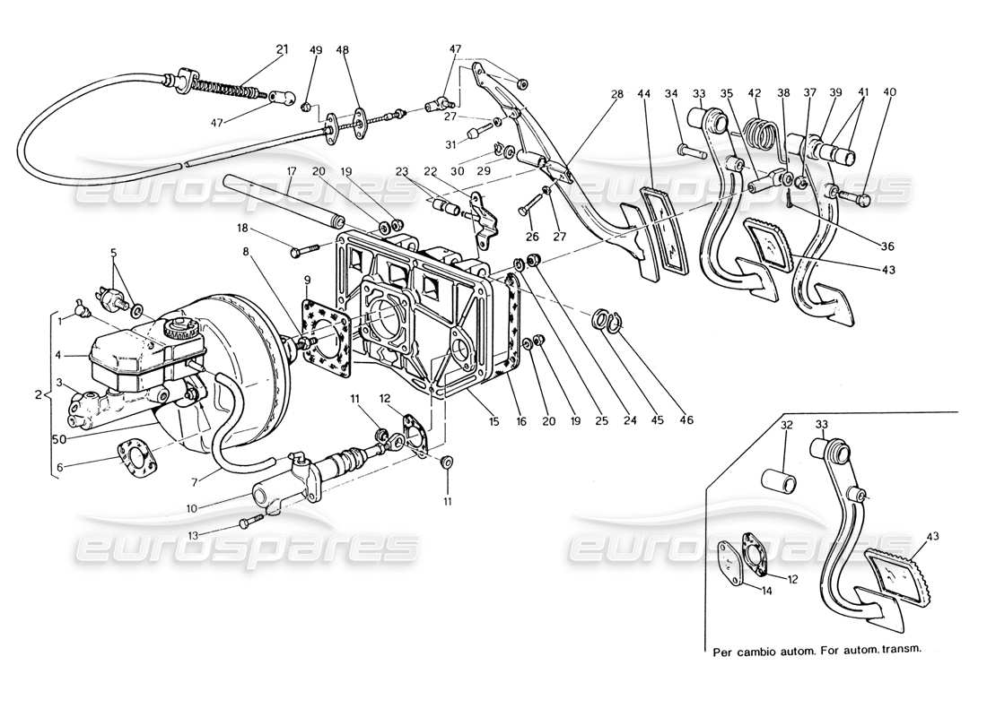 maserati 222 / 222e biturbo ensemble de pédales - pompe d'embrayage de servofrein pour lhd - schéma des pièces