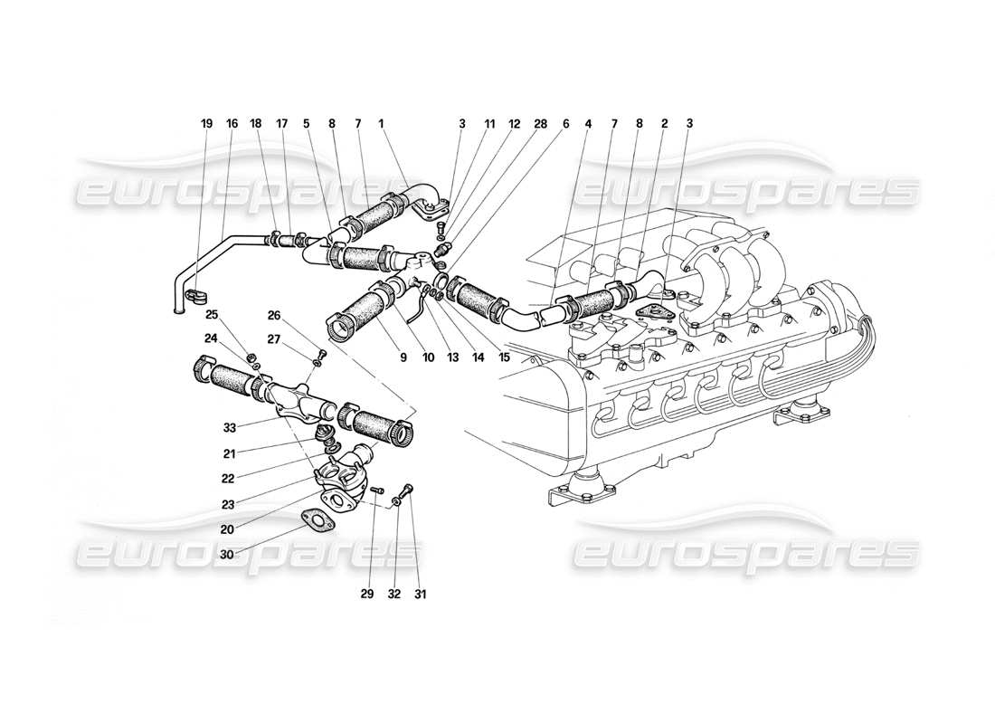 ferrari testarossa (1987) schéma des pièces de refroidissement du moteur