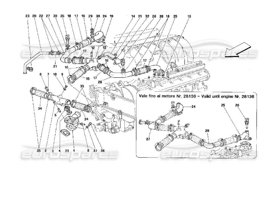 ferrari 512 tr schéma des pièces de refroidissement du moteur