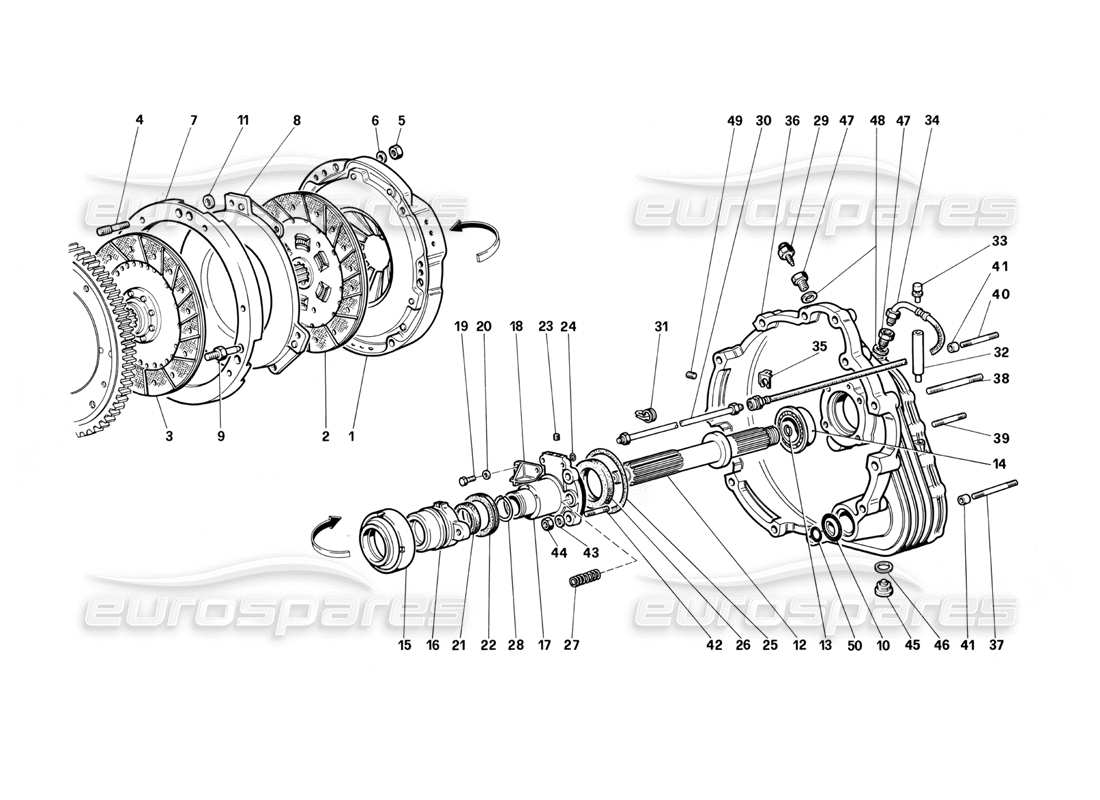 ferrari testarossa (1987) embrayage et commandes schéma des pièces