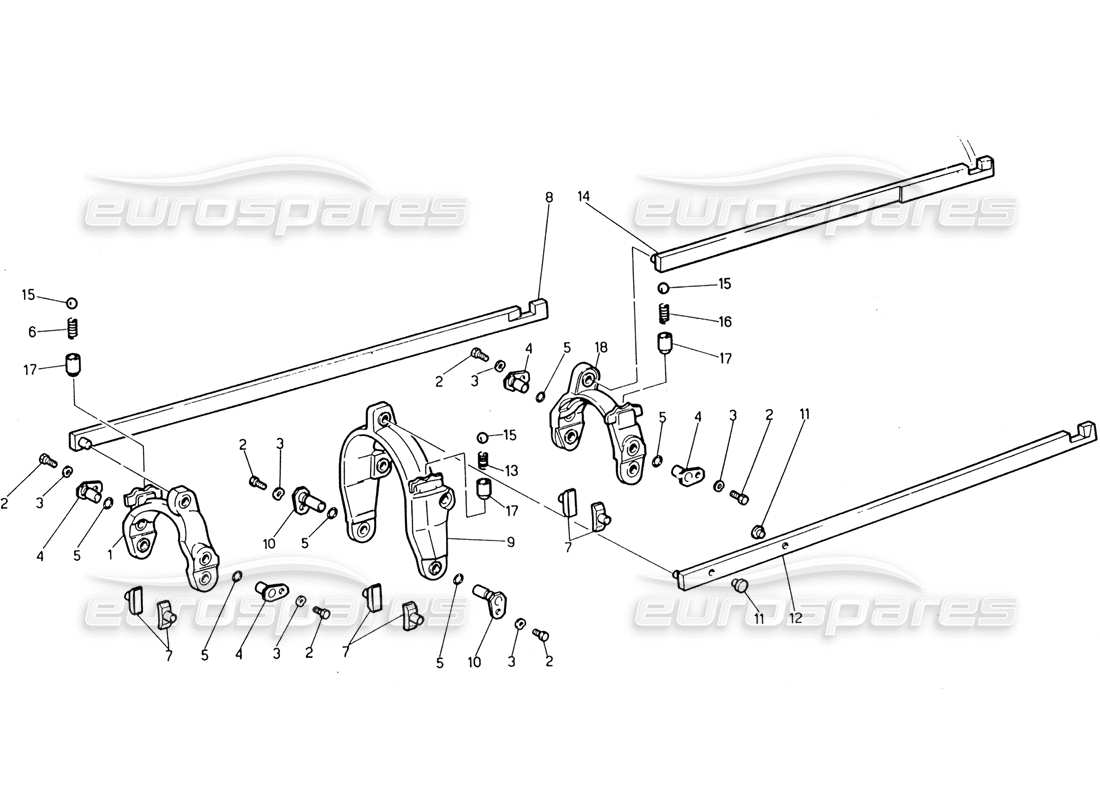 maserati 222 / 222e biturbo transmission - commandes intérieures schéma des pièces