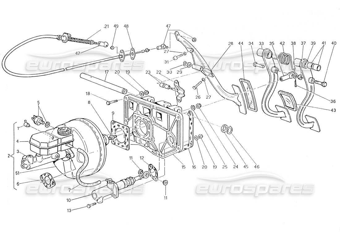 maserati karif 2.8 ensemble de pédales - pompe d'embrayage de servofrein (voitures à direction gauche) schéma des pièces