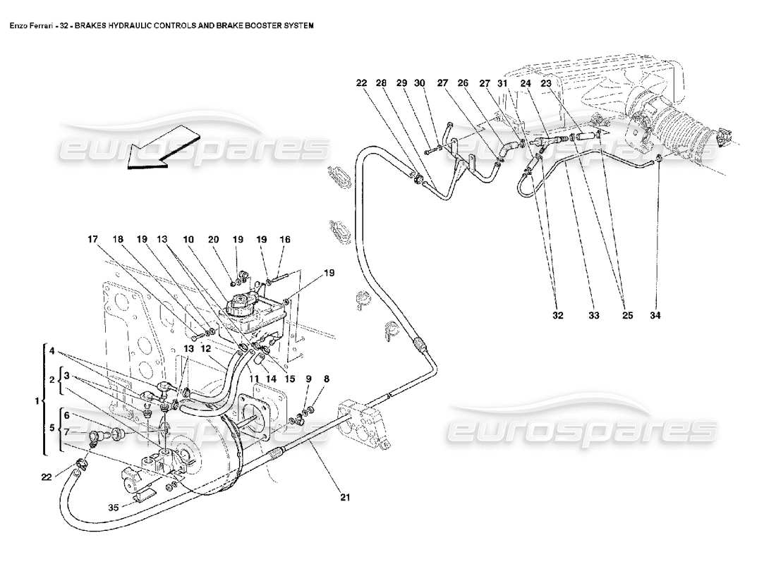 ferrari enzo schéma des pièces des commandes hydrauliques des freins et du système de servofrein